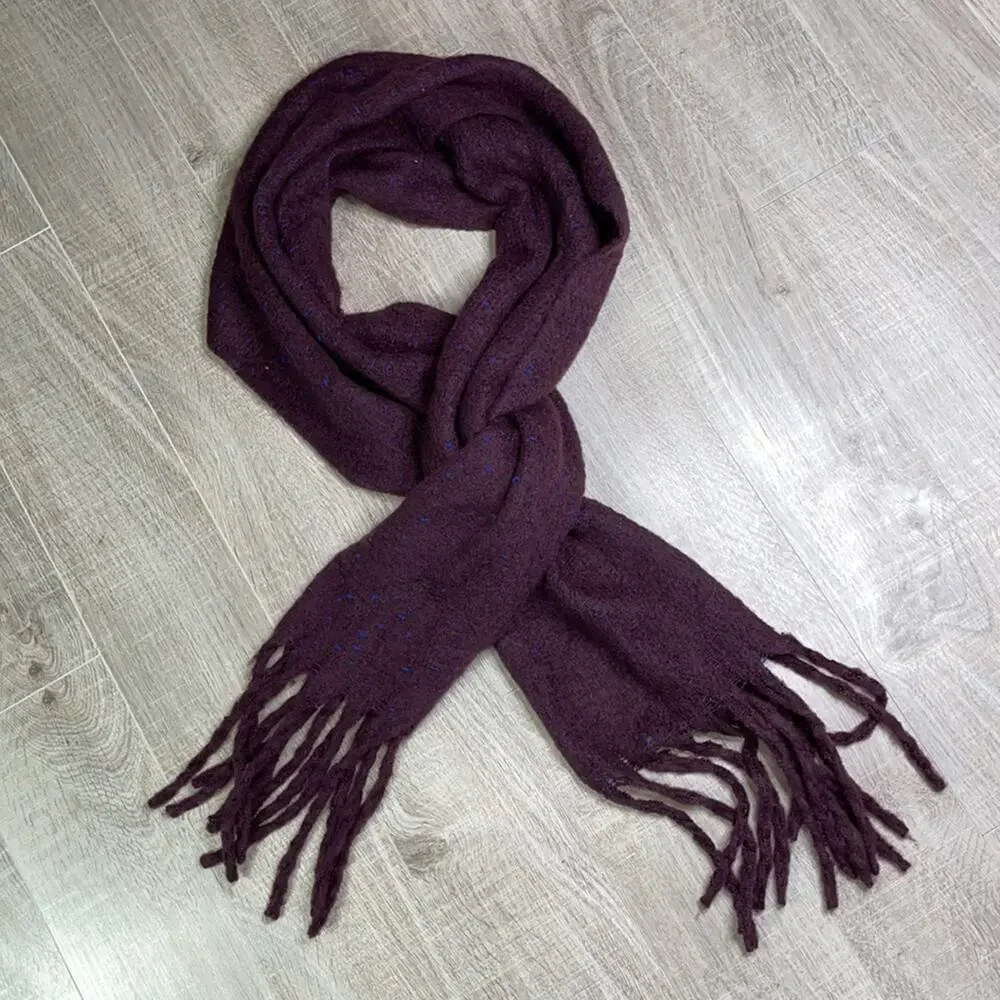 NWT NORDSTROM BP Burgundy Stem Blue Speckle Fringe Trim Cozy Scarf